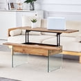 thumbnail image 1 of Lift Top Coffee Table Glass Black Modern Rising Tabletop with Hidden Storage Shelf Non-Slip for Home Living Room Office, Natural, 1 of 8