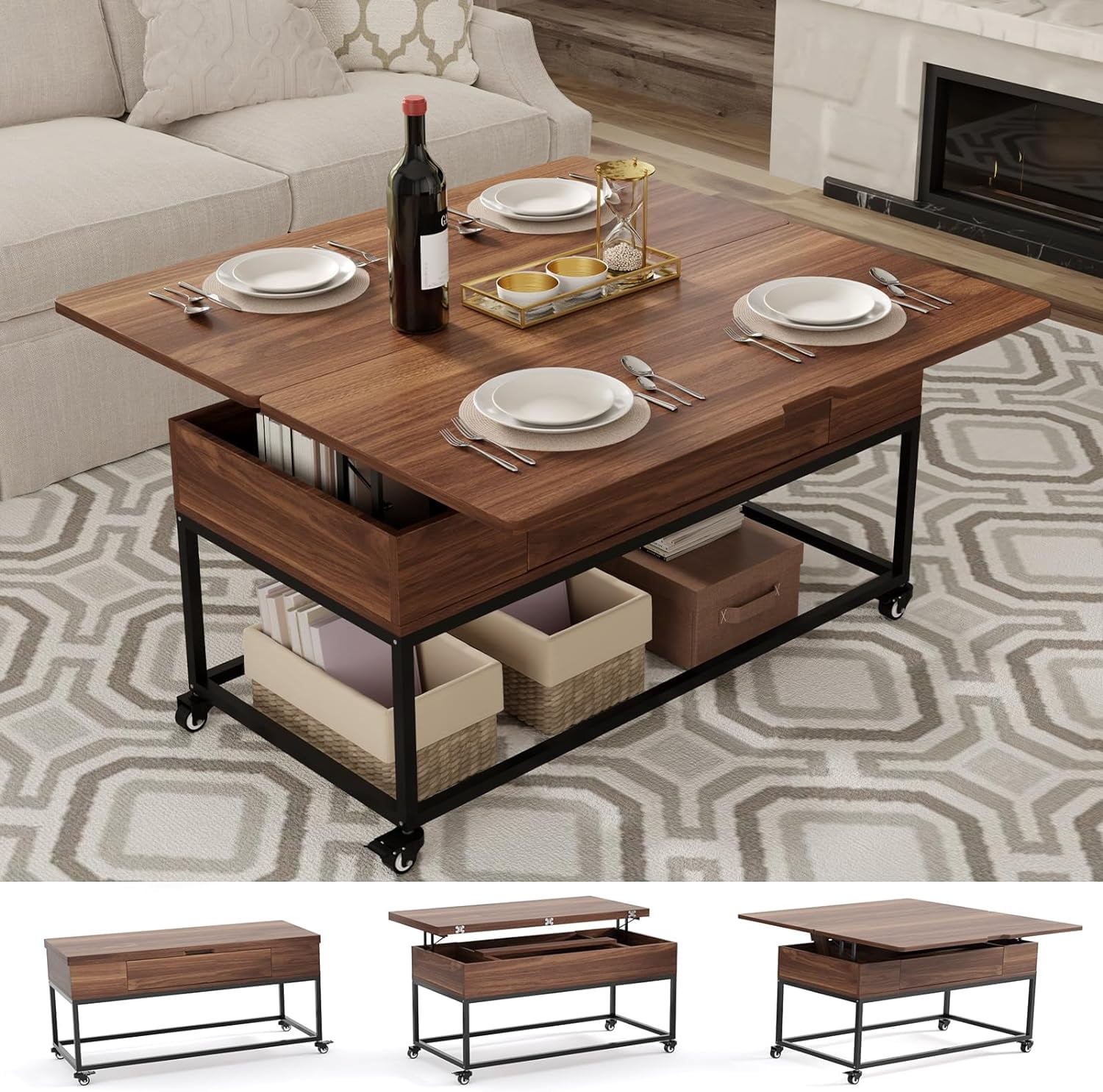 Lift Top Coffee Table, HAIOOU 42" 3 in 1 Multi-Function Coffee Table ...