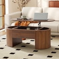 thumbnail image 1 of Wirrytor Lift Top Coffee Table with Storage and Open Storage Shelf, Oval Coffee Table for Living Room, Elliptical Arc Design, Fluted Center Table, Walnut Finish & Spacious Storage,, 1 of 10