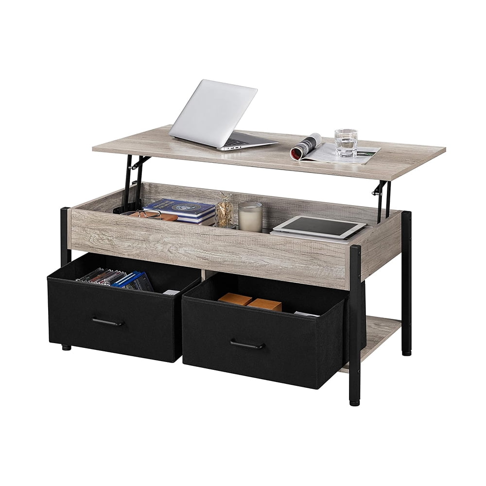 KOTEK Lift Top Coffee Table With Storage - Hidden Compartment & Open Shelves, Modern Design For Living Room (White)