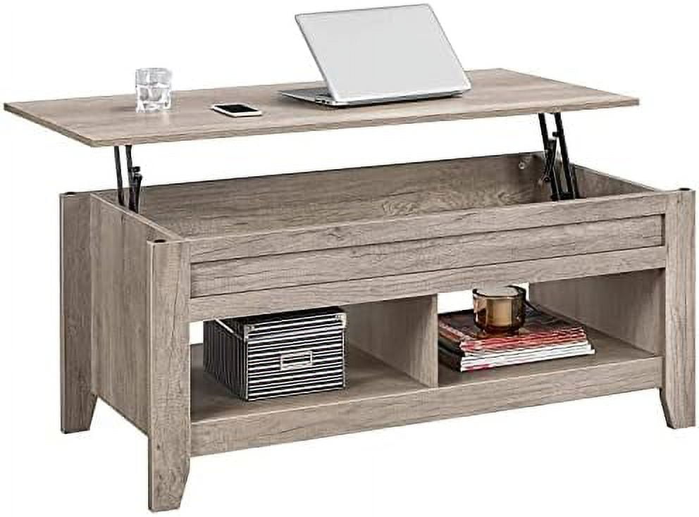 Lift Top Coffee Table with Hidden Compartment & 2 Open Shelves Rising