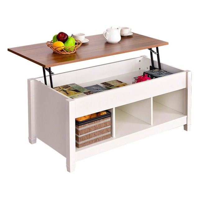 Lift Top Coffee Table Hidden Compartment and Storage Shelves Modern