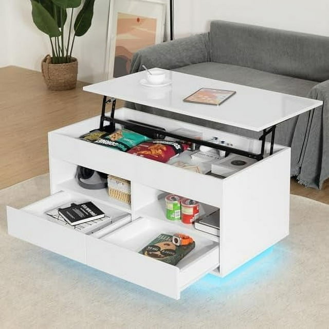 Lift Top Coffee Table with LED Coffee Table Morden High Gloss Black