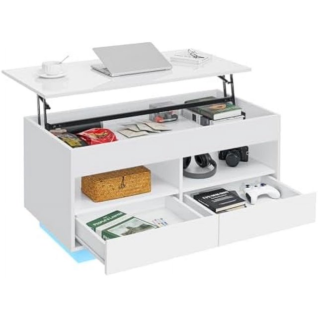 Lift Top Coffee Table with LED Coffee Table Morden High Gloss Living