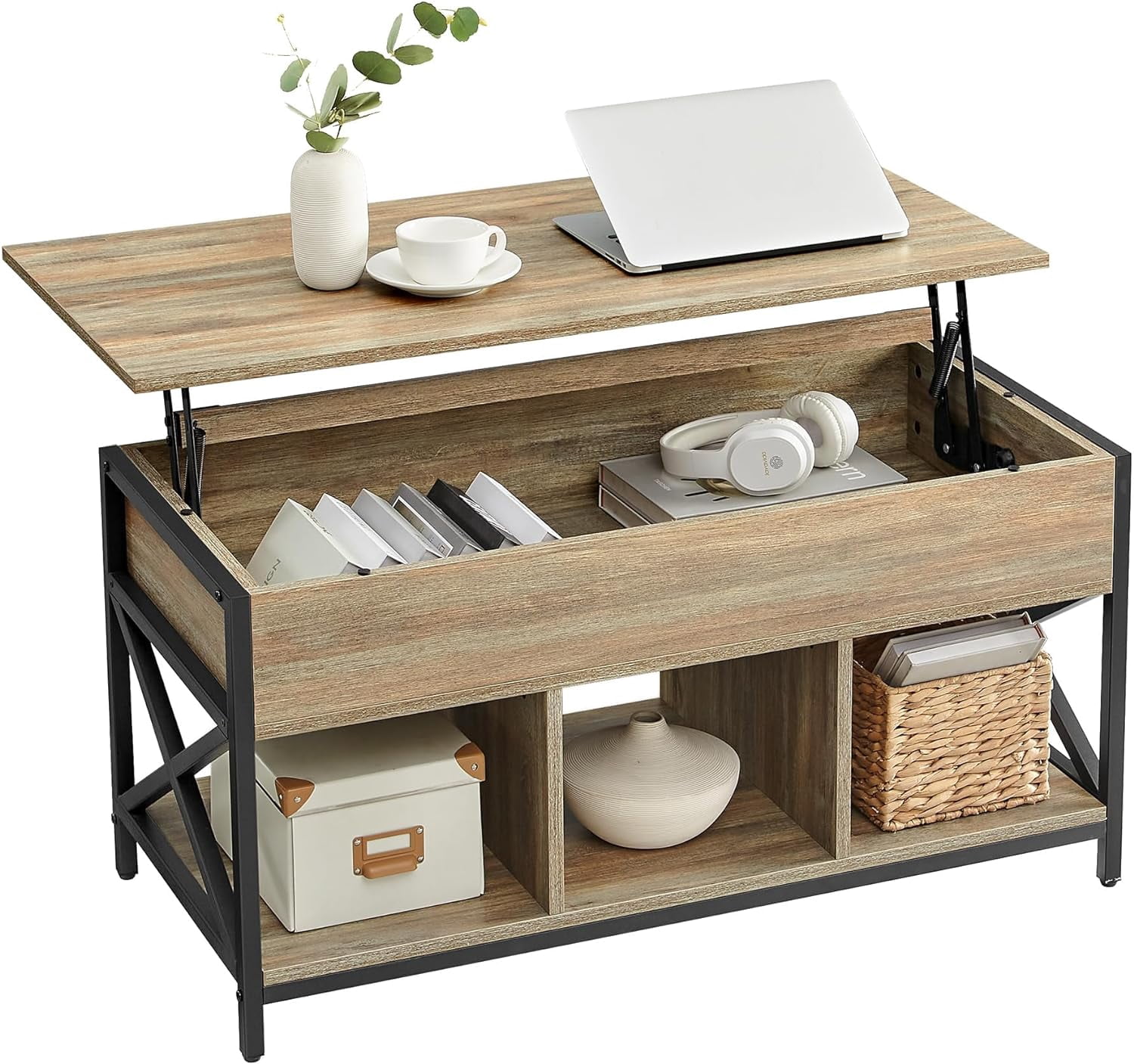 Lift Compartment Lift Top Coffee Table, Lift Coffee Table with Storage Shelf, Hidden ...