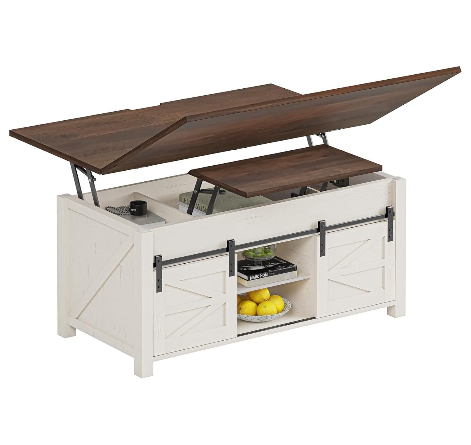Lift Top Coffee Table for Living Room with 4 Sliding Barn Doors, 4 in 1