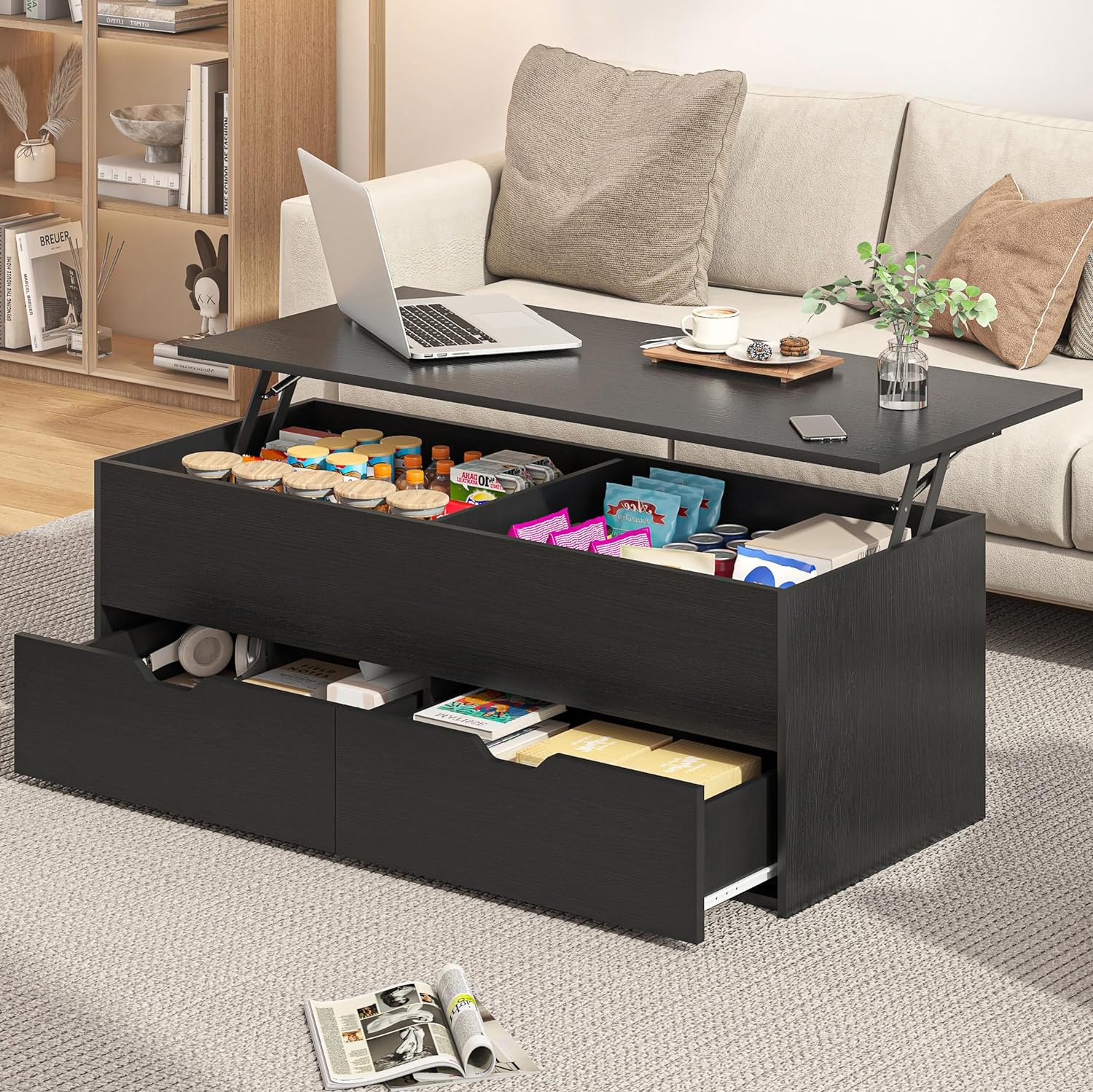 Lift Top Coffee Table for Living Room, Coffee Table Morden High Gloss