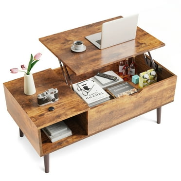 Alvantor Lift Top Coffee Table with Storage, Modern Lift-Up Design Hidden Compartment, Brown/Black
