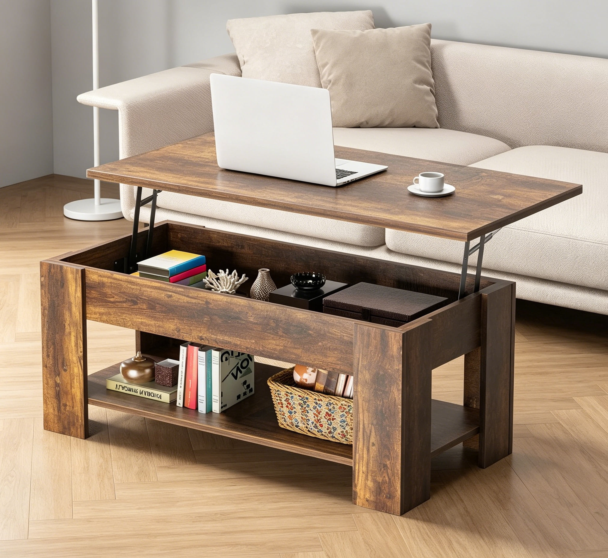 Lift Top Coffee Table for Living Room, Wooden Coffee Table with Storage ...