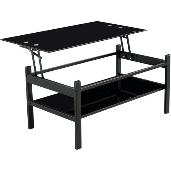 Lift Top Coffee Table, Modern Simple Black Tempered Glass Coffee Tables for Living Room Size 37.8"(W) x 21.6"(D) x 17.72"(H)