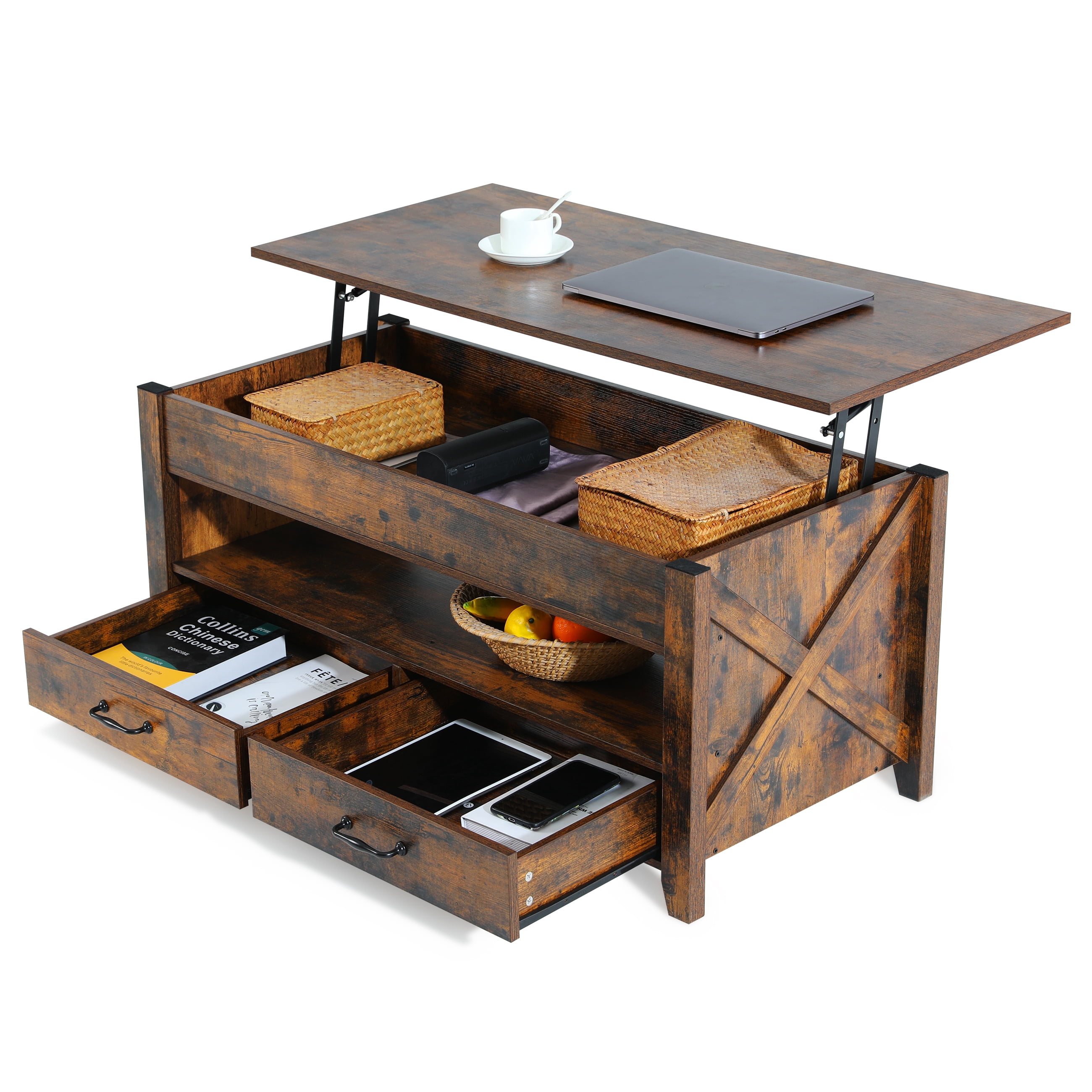Lift Top Coffee Table, Modern Coffee Table with 2 Storage Drawers and ...