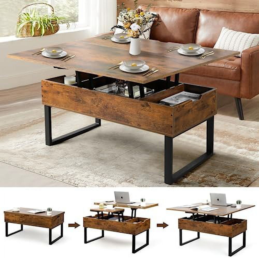 Lift Top Coffee Table Multi Coffee Table Converts to Dining Table 4 in 1 with Shelves for