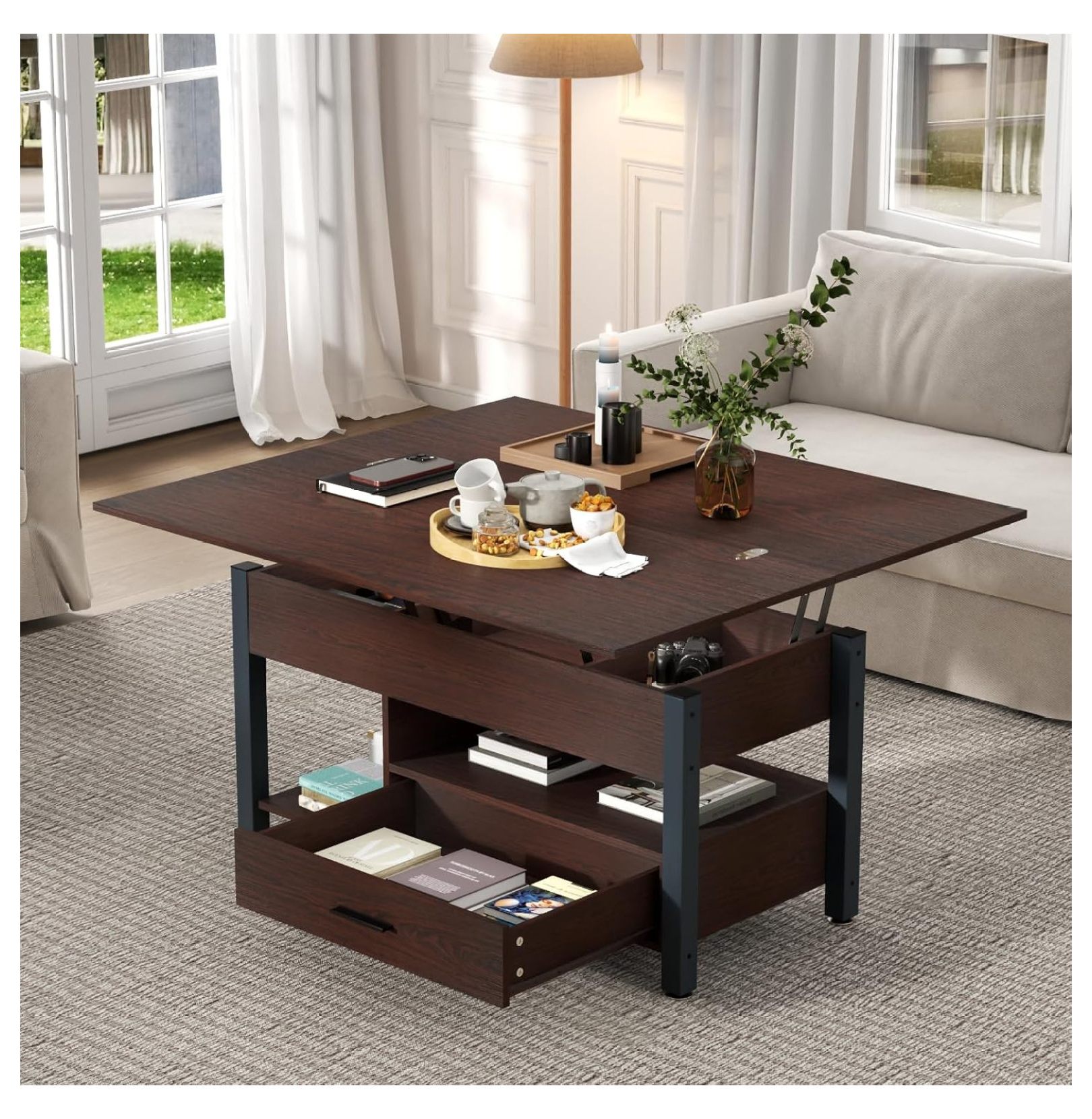 Lift Top Coffee Table, MultiFunction Convertible Coffee Table with