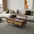 thumbnail image 1 of Lift Top Coffee Table with Natural Rattan Drawers,Mid Century 2-Tier Center Table with Hidden Compartment & Wooden Lift Tabletop,Modern Rectangular Wood Cocktail Table for Living Room,Office, 1 of 8
