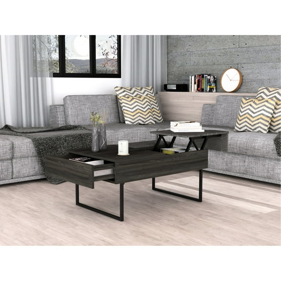 Lift Top Coffee Table, One Drawer Hidden Storage, Spacious Table Surface, Woody Indication, 4 Metal Legs -colored Concealed Storage & Drawer, Expansive Tabletop Property,