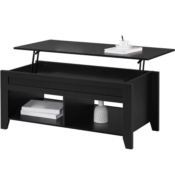Lift Top Coffee Table, Pop Up Coffee Tables with Hidden Storage Compartment and Open Shelf, Multi-Functional Tabletop Workstation for Living Room Reception, Home Office Study, Black