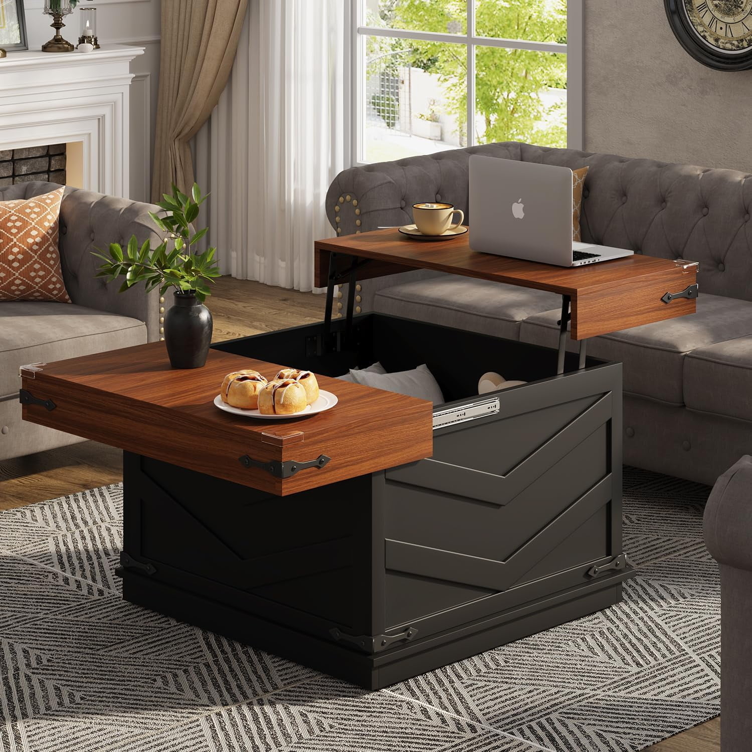 Lift Top Coffee Table, Sliding Top Square Center Table with Large