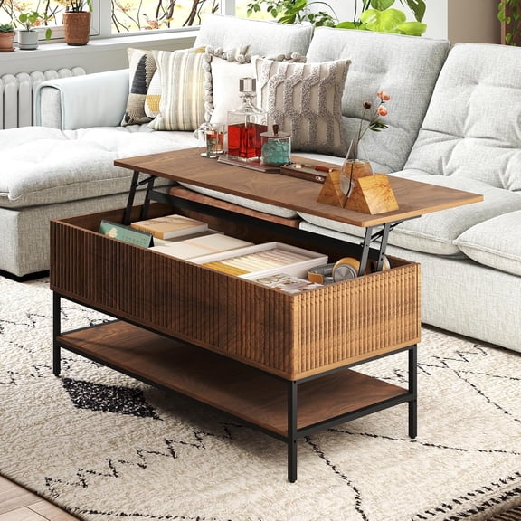 Lift Top Coffee Table with Storage, 39.2" Modern Wooden Center Table with Hidden Compartment & Lower Shelf, Multifunctional Coffee Table for Living Room, Office,Assembly Required