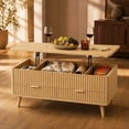 thumbnail image 1 of 40 in Lift Top Coffee Table with Storage Fluted Wood Coffee Table with Drawers & Hidden Compartment, Mid Century Modern Square Large Center Table for Living Room,Office, Reception, 1 of 10