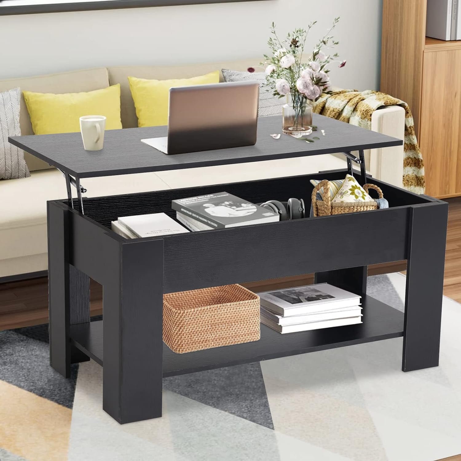 Lift Top Coffee Table with Storage for Living Room, Console Table with