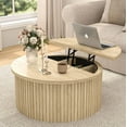 thumbnail image 1 of Lift Top Coffee Table with Storage, Round Coffee Tables for Living Room, 34.6'' Farmhouse Fluted Coffee Table, Wood Center Table with Large Hiddern Storage Compartment (Wood Color), 1 of 8