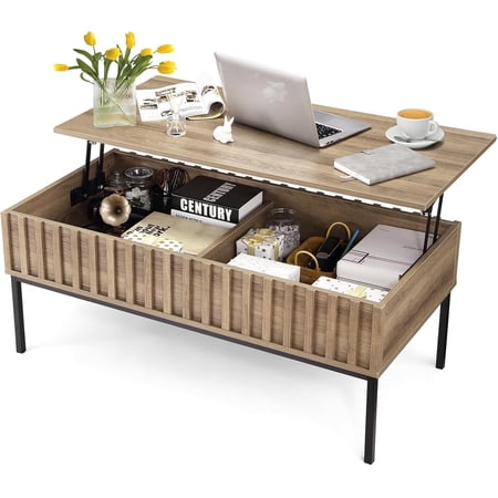 Lift Top Coffee Table with Storage, Rustic Farmhouse Solid Wood Center Table, Convertible Dining, Workstation for Living Room, Office Hidden Compartment, Easy Assembly