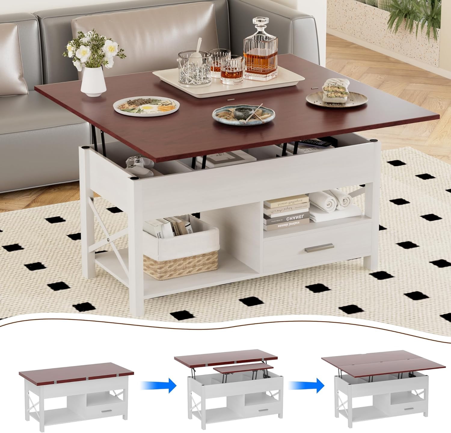 Lift Top Coffee Table with Storage, White Lift Top Coffee Table with ...