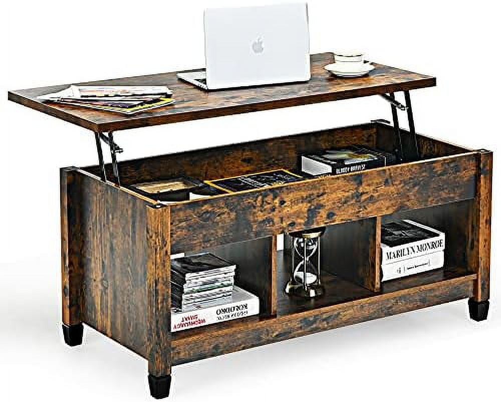 Lift Top Coffee Table Wood Cocktail Table w/Hidden Compartment & Lower