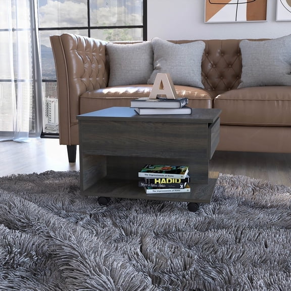 Lift Top Coffee Table by Mercuri, Features Casters and Carbon Espresso Finish with Concealed Storage