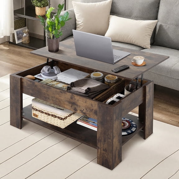 Lift Top Coffee Table for Living Room, 39 Inch Wooden Table Adjustable Table For Home Office, Brown