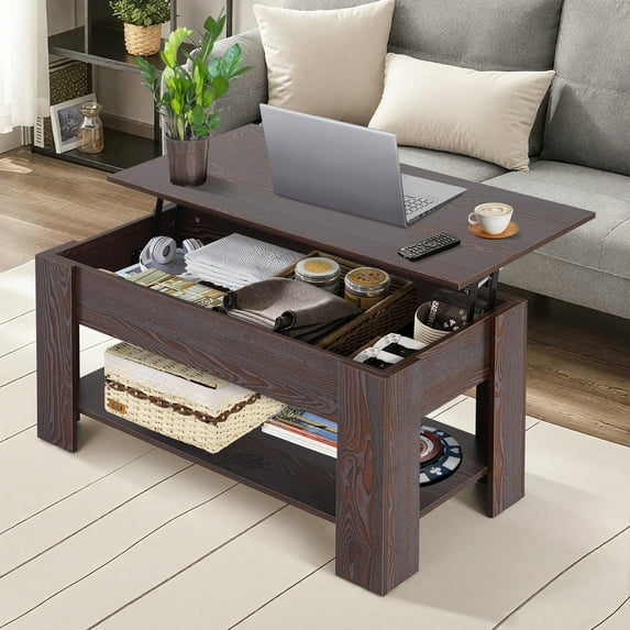 Lift Top Coffee Table for Living Room, 39 Inch Wooden Table Adjustable Table For Home Office, Espresso