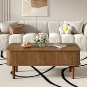 Lift Top Coffee Table for Living Room, Modern Fluted Center Tables with Hidden Compartment, Rectangular Coffee Table, Walnut
