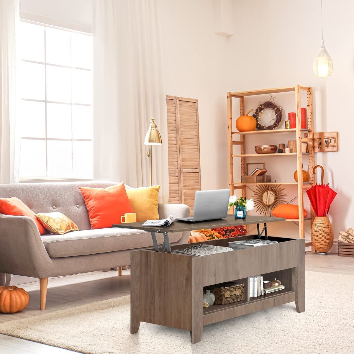 Lift Top Coffee Table w Hidden Compartment Storage Shelf Living Room ...