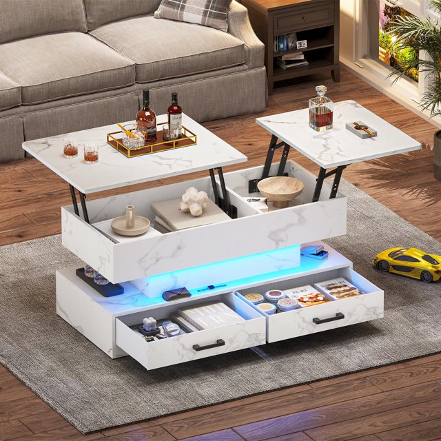 Lift Top Coffee Table with 2 Fabric Drawers, Modern Coffee Table with