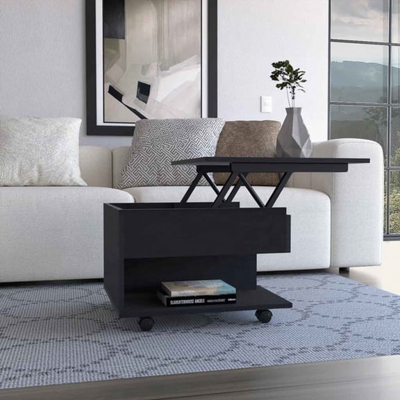 Lift Top Coffee Table with Casters and Black Wengue Finish, Spacious & Durable