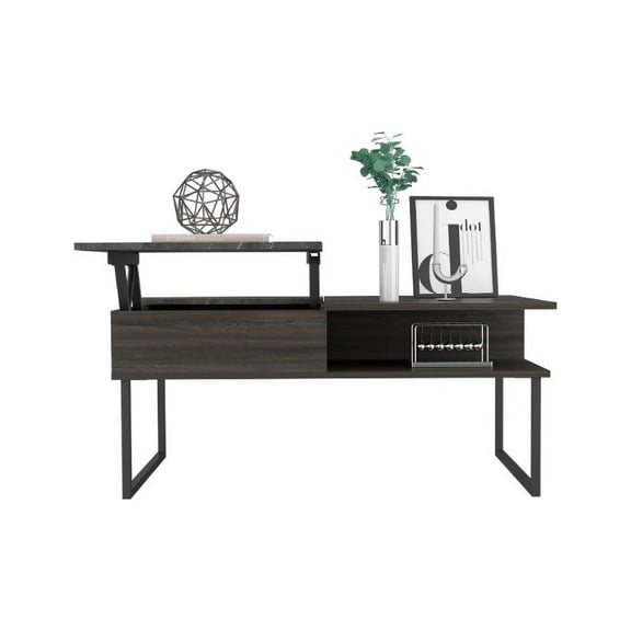 Lift Top Coffee Table with Concealed Storage, Carbon Espresso and Onyx Finish, One Shelf for Living Room
