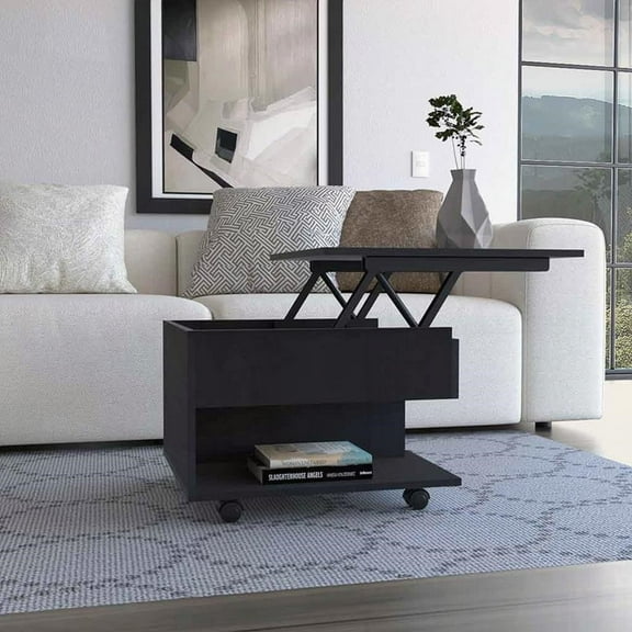 Lift Top Coffee Table with Concealed Storage & Spacious Top - Black