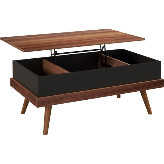 Lift Top Coffee Table with Hidden Compartment, 39.25" Wooden Center Table with Safety Hinges and Wood Legs for Living Room, Home Office, Walnut