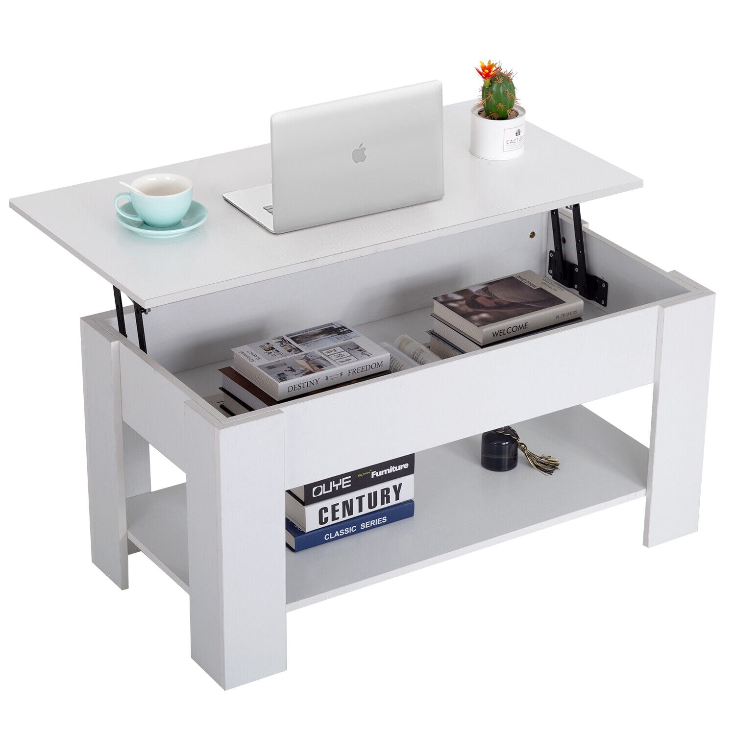 LiftTop Coffee Table with Hidden Compartment & Storage Shelf for