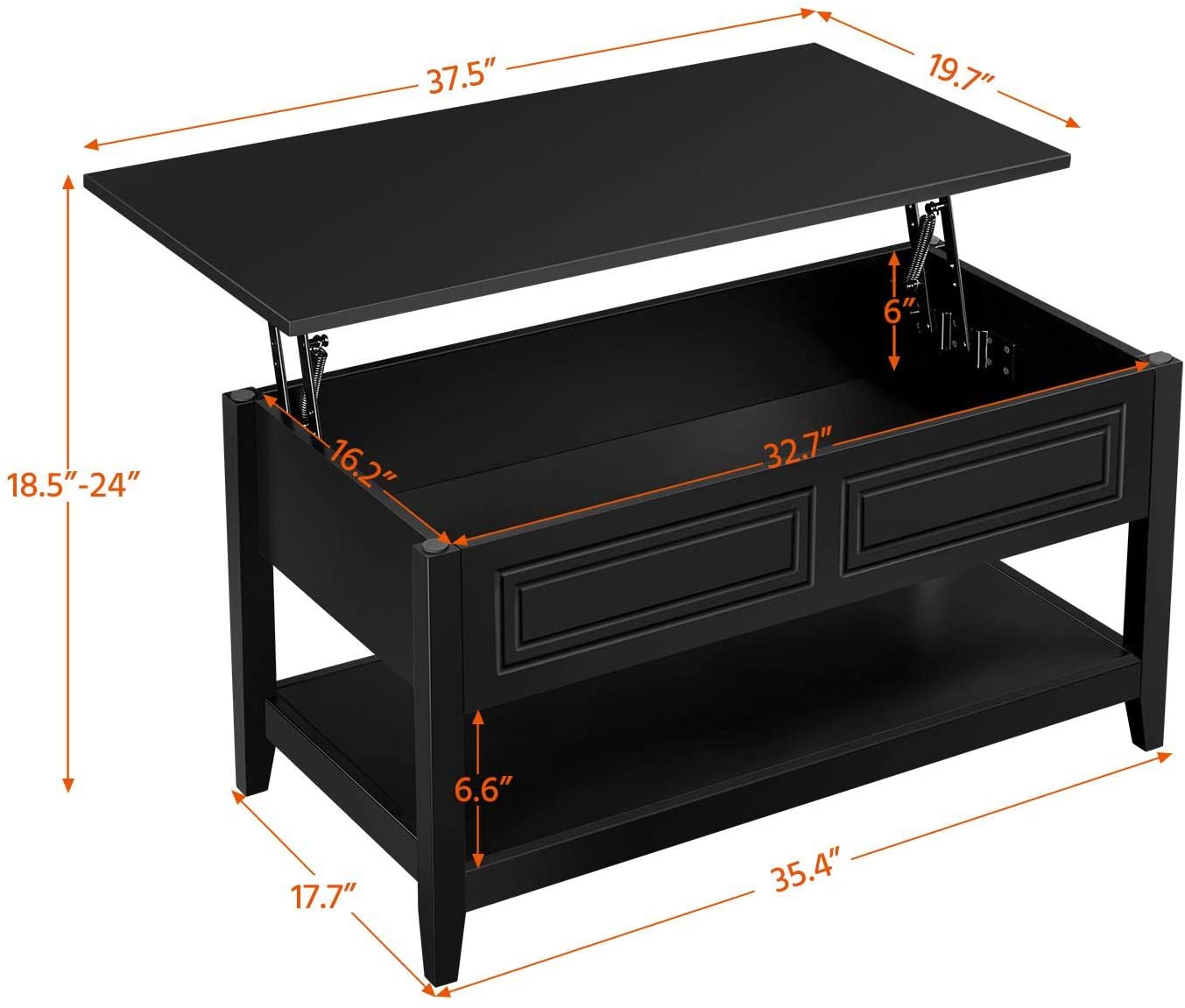 Lift Top Coffee Table with Hidden Compartment and Open Storage Shelf
