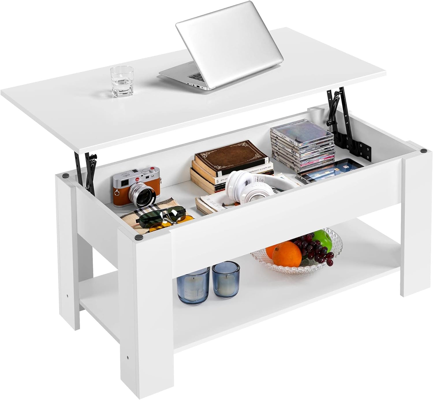 Lift Top Coffee Table with Hidden Compartment and Storage Shelf, Rising ...