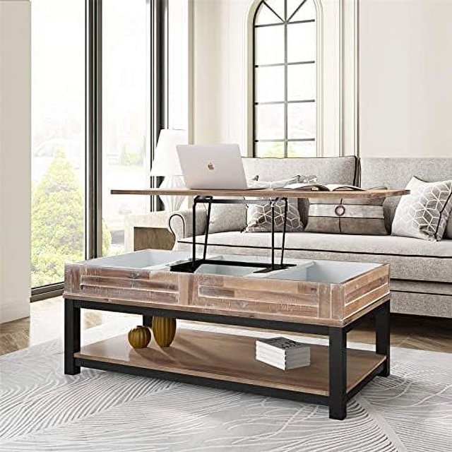 Lift Top Coffee Table with Hidden Compartment and Wood Lift Tabletop