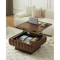 Lift Top Coffee Table with Hidden Storage, 31 inch Solid Wood Fluted Design for Small Space Living Room, Walnut