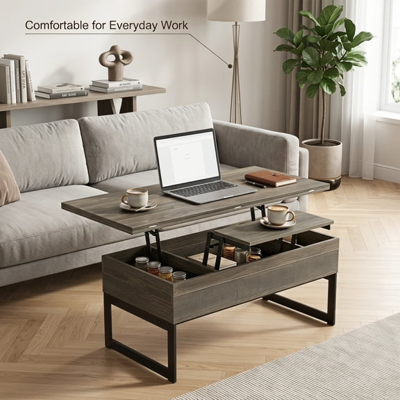 Manxile Lift‑Top Coffee Table Convertible to Dining Table or Workstation for Living Room,Home Office, Compact Design with Hidden Storage (Gray)