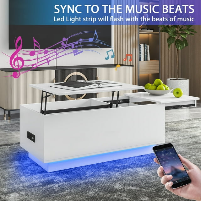 Lift Top Coffee Table with Hidden Storage Compartment and Charging