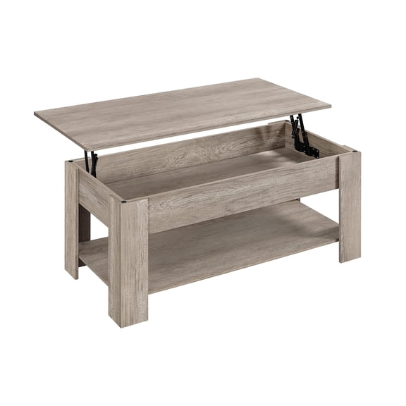 Lift Top Coffee Table with Hidden Storage Compartment and Lower Shelf, Pop up Tabletop Center Table for Living Room, Office, ic Brown