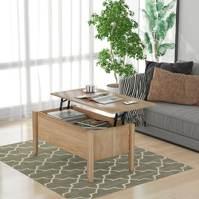 Lift Top Coffee Table with Hidden Storage Compartment for Home Living Room Furniture, Oak