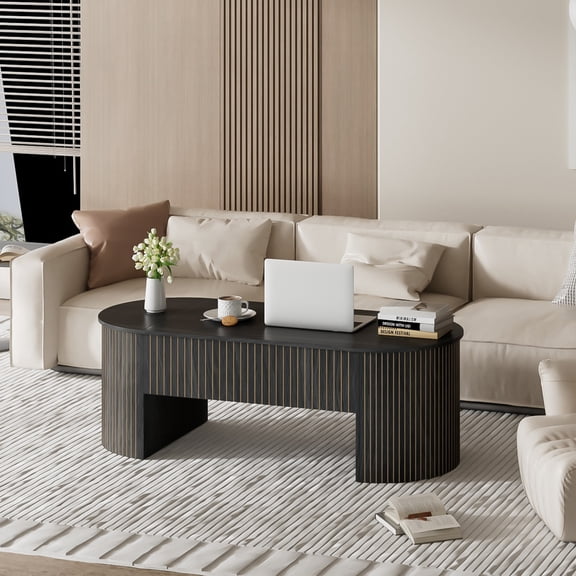 Lift Top Coffee Table with Hidden Storage, Oval Coffee Table for Living Room, Modern Center Table for Office (Black)