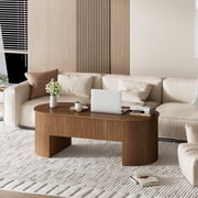 Lift Top Coffee Table with Hidden Storage, Oval Coffee Table for Living Room, Modern Center Table for Office Walnut