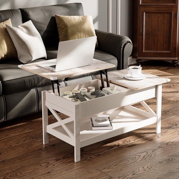 Lift Top Coffee Table with Hidden Storage and Sliding Compartment, Beige Brown Modern Living Room Furniture with Hydraulic Arm